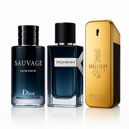 Combo aus 3 Herrenparfums – Dior Sauvage, Yves Saint Laurent Y und 1 Million
