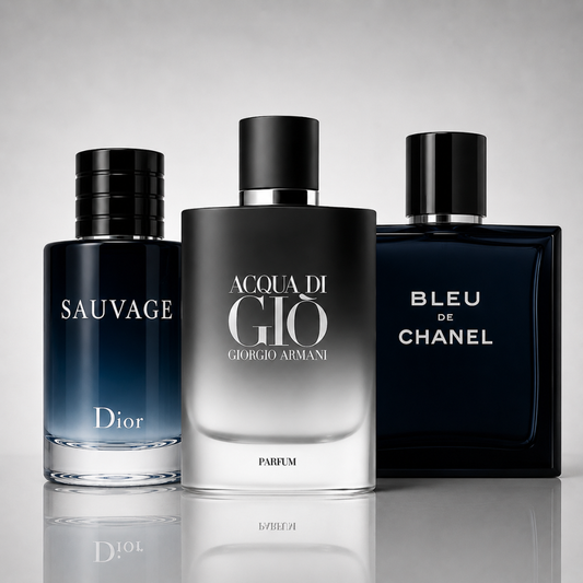 3er Herrenparfüm-Set - Dior Sauvage, Bleu de Chanel & Acqua di Giò Armani