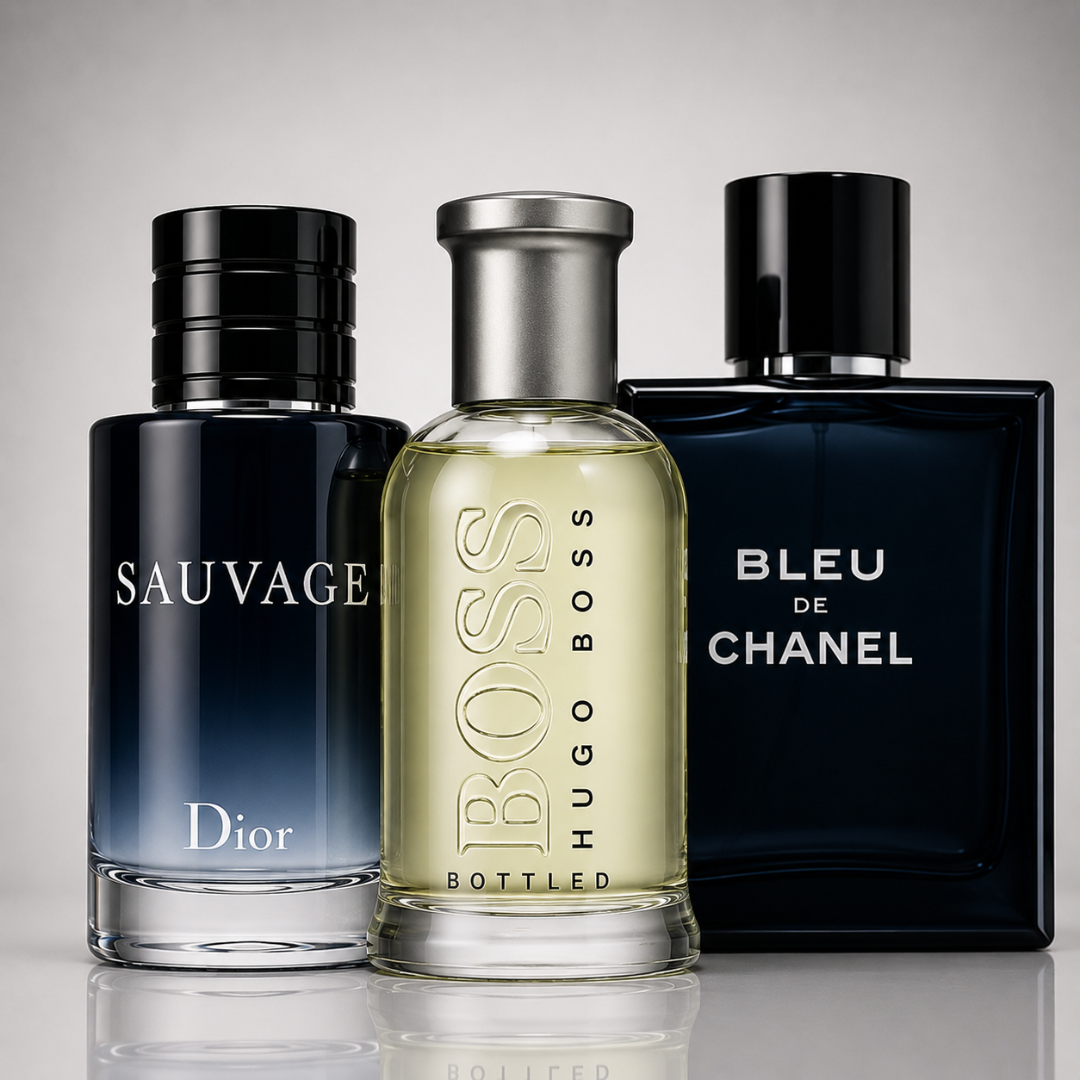 3er Herrenparfüm-Set - Dior Sauvage, Bleu de Chanel & Hugo Boss Bottled