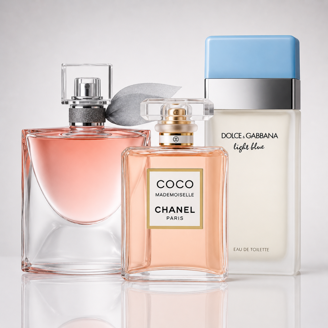 3er Damenparfüm-Set - La Vie Est Belle by Lancôme, Mademoiselle by Chanel & Light Blue by Dolce & Gabbana