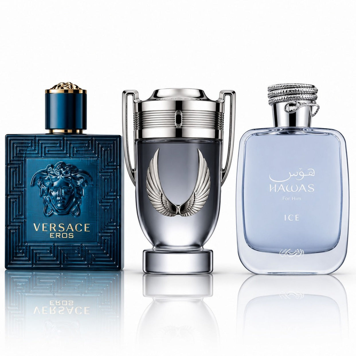 3er Herrenparfüm-Set - Versace Eros, Invictus Platinum & Hawas Ice