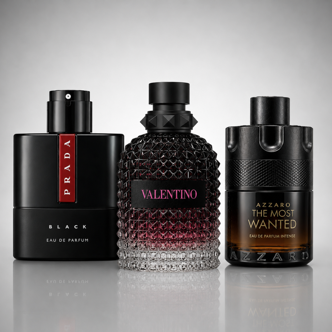 3er Herrenparfüm-Set - Prada Luna Rossa Black, Valentino Uomo Born In Roma & Azzaro The Most Wanted